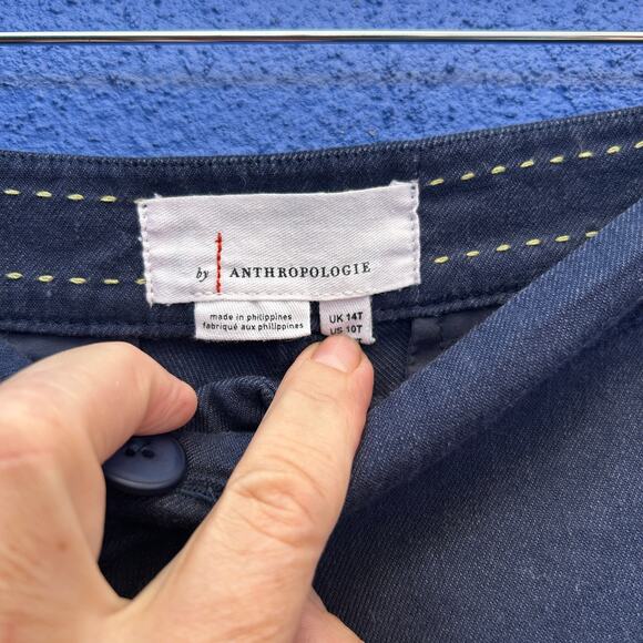 by anthropologie navy linen blend belled leg trousers - Picture 2 of 7